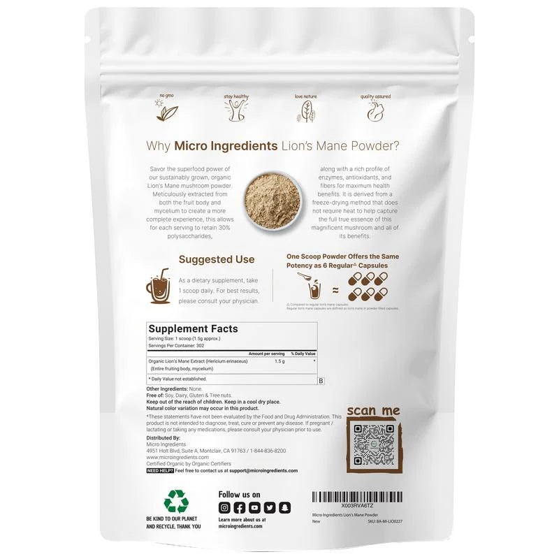 Organic Lions Mane Mushroom Supplement Powder