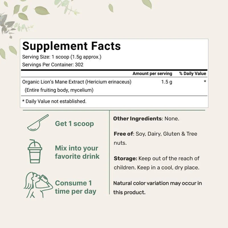 Organic Lions Mane Mushroom Supplement Powder