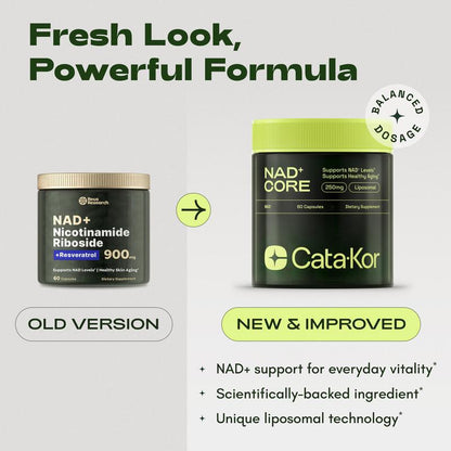 Cata-Kor 250 mg - NAD+ Supplement for Skin Aging Support, Energy, and Focus - 60 Count - Vitamin & Wellness Supplements Dietary Healthcare Edible