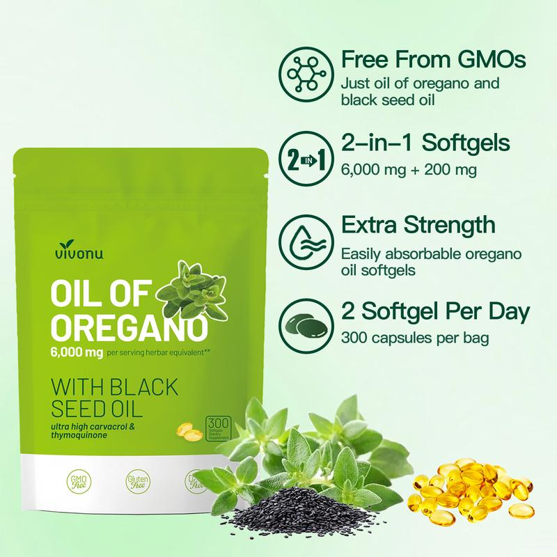 Oil of Oregano with Black Seed Oil 300 Capsules | Natural Antioxidants | Nutritional Support | Highly Effective Botanicals Dietary Healthcare Supplement