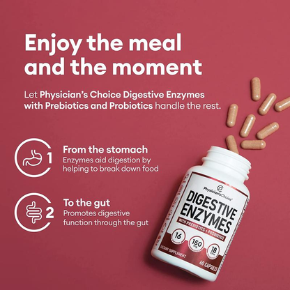 Physician's Choice Digestive Enzymes with Probiotics + Prebiotics - Mealtime Discomfort & Bloating Relief - Multi Support for Digestion & Gut Health