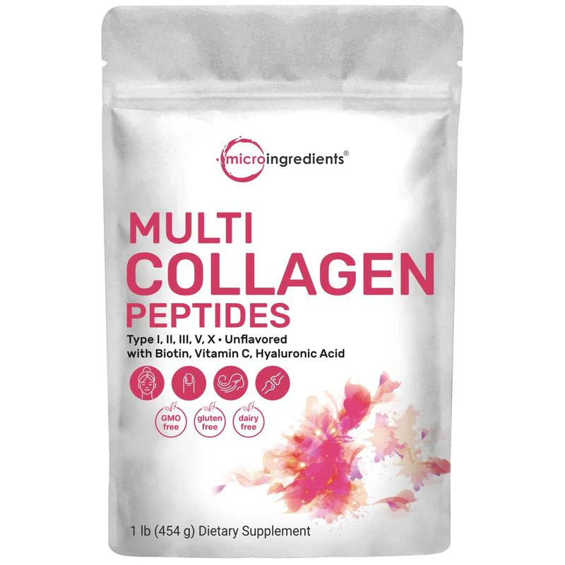 Multi Collagen Peptides  - Hydrolyzed Protein Peptides  with Hyaluronic Acid, Biotin & Vitamin C - Unflavored