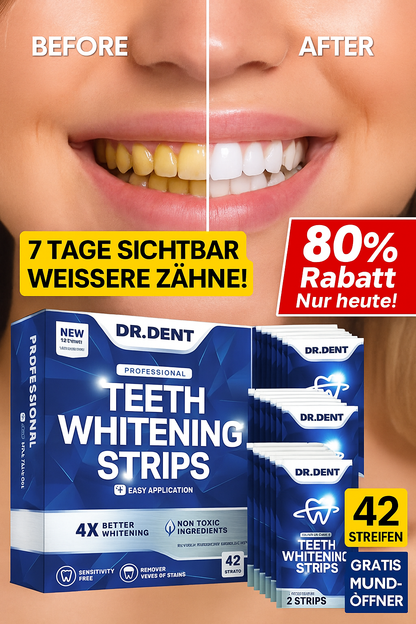👨‍⚕️Von der CED empfohlen✅Professional Zahnaufhellungsstreifen 21 Anwendungen - Zahnschmelz-sicher - Ohne Schmerzempfindlichkeit - Professionelle Zahnbleaching Strips - 42 Streifen + Mundöffner Inklusive