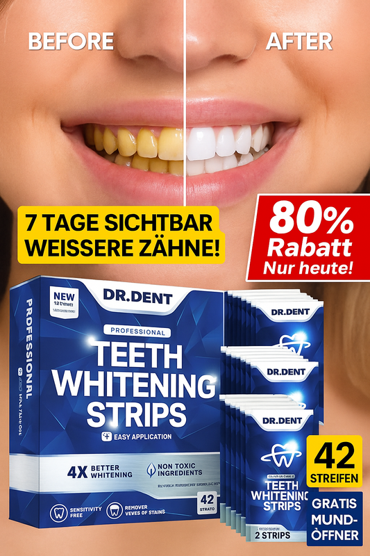 👨‍⚕️Von der CED empfohlen✅Professional Zahnaufhellungsstreifen 21 Anwendungen - Zahnschmelz-sicher - Ohne Schmerzempfindlichkeit - Professionelle Zahnbleaching Strips - 42 Streifen + Mundöffner Inklusive
