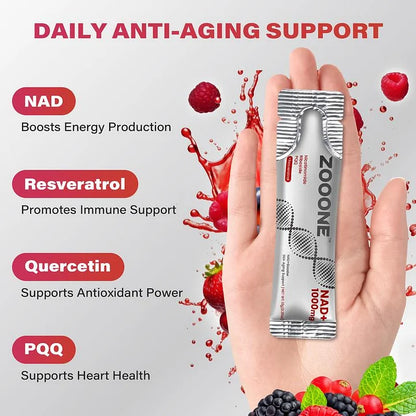 🌿NR1000 – NAD+ 🍒🍓Getränkemix mit Beerengeschmack zur Unterstützung der Hautalterung, für mehr Energie und Konzentration – 30er-Pack