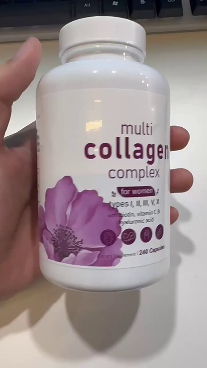 Microingredients Multi Collagen Complex, 240 Capsules | Type I, II, III, V, X with Hyaluronic Acid, Biotin, Vitamin C | Hydrolyzed Protein Peptides