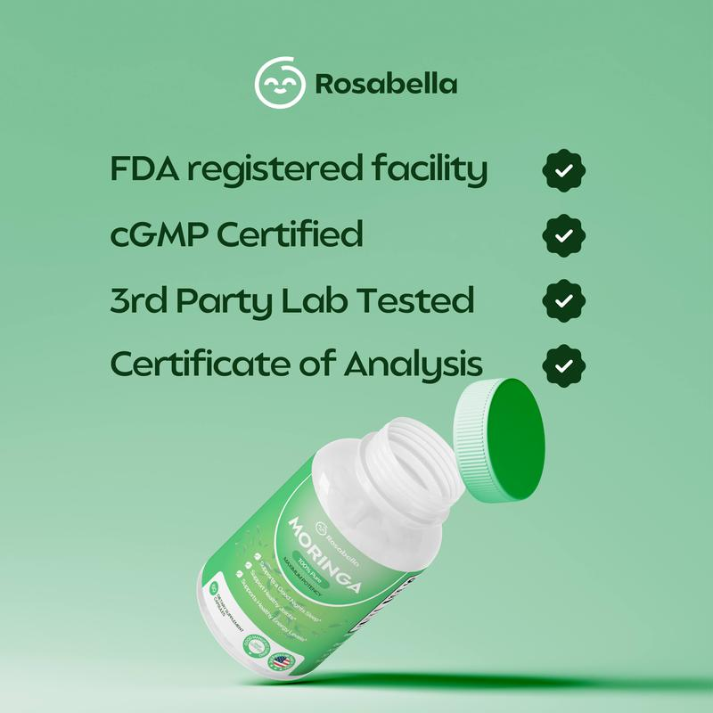 Rosabella Moringa Capsules (800mg) for Immune Support, Gut Health & Vitamins