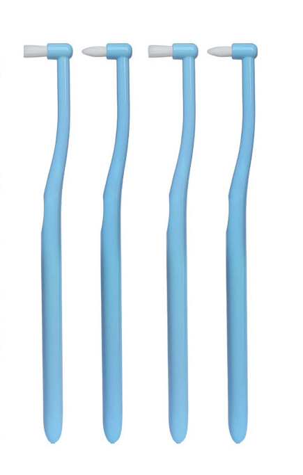 Single-bristle toothbrush with pointed head, flat head, soft bristles, small head, for cleaning interdental spaces, wisdom teeth, and braces.