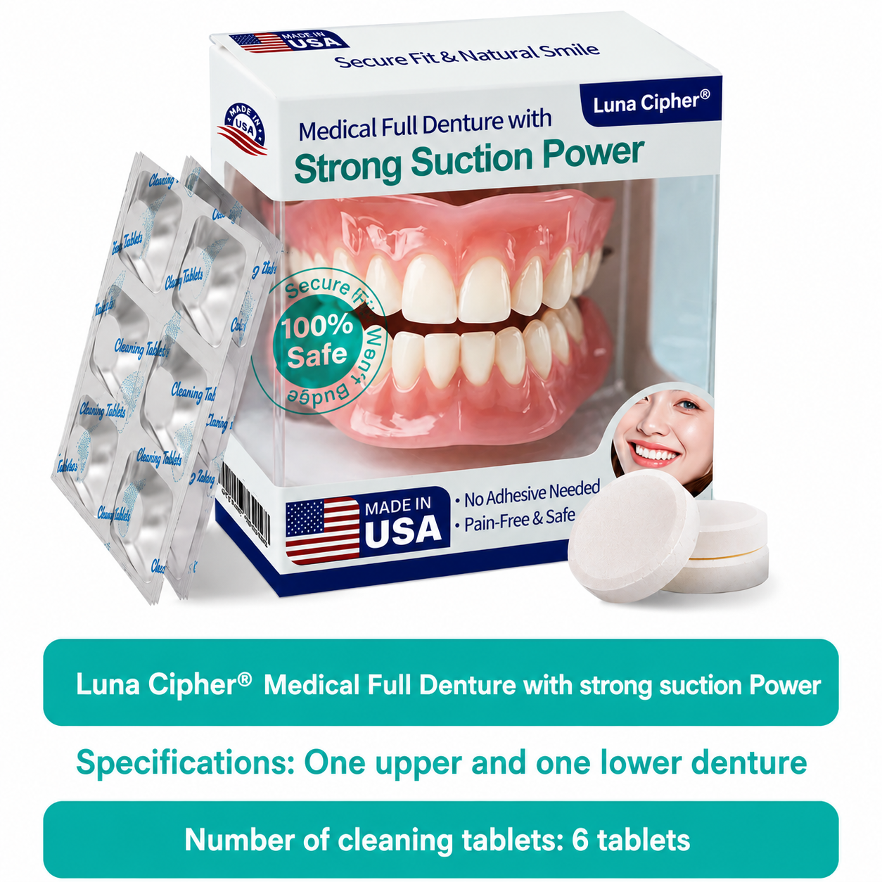 🦷Luna Cipher® Medical Full Denture with Strong Suction ✅ Made and Shipped from the（USA）
