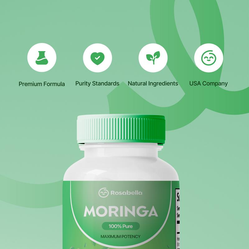 Rosabella Moringa Capsules (800mg) for Immune Support, Gut Health & Vitamins