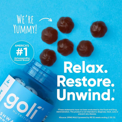Goli Ashwagandha & Vitamin D Gummy - Mixed Berry, KSM-66, Vegan, Plant Based, Non-GMO, Gluten-Free & Gelatin Free.