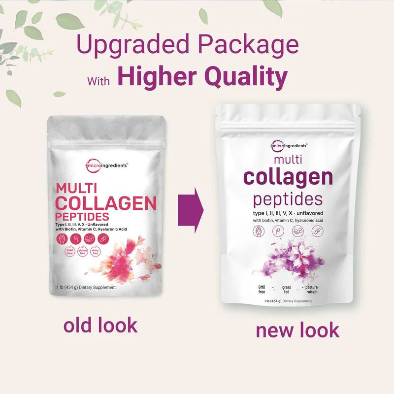 Multi Collagen Peptides  - Hydrolyzed Protein Peptides  with Hyaluronic Acid, Biotin & Vitamin C - Unflavored