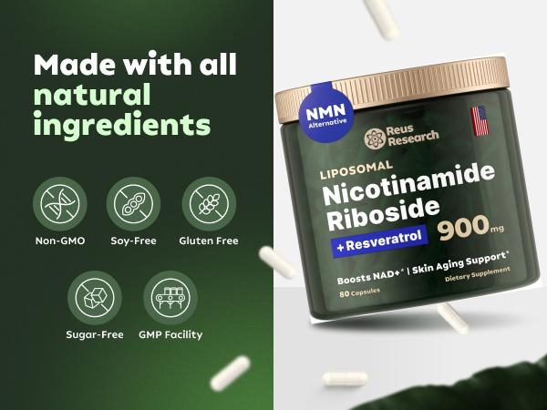 -Reus Research NR900 - NAD+ Supplement for Skin Aging Support, Energy, and Focus - 80 Count - Vitamin & Wellness Supplements Dietary