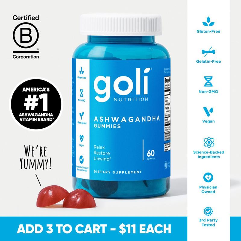 Goli Ashwagandha & Vitamin D Gummy - Mixed Berry, KSM-66, Vegan, Plant Based, Non-GMO, Gluten-Free & Gelatin Free.