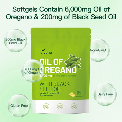 Oil of Oregano with Black Seed Oil 300 Capsules | Natural Antioxidants | Nutritional Support | Highly Effective Botanicals Dietary Healthcare Supplement