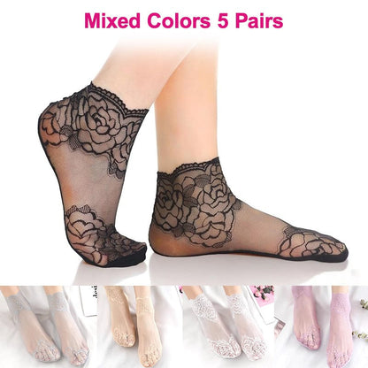 Floral Trim Boat Lace Socks