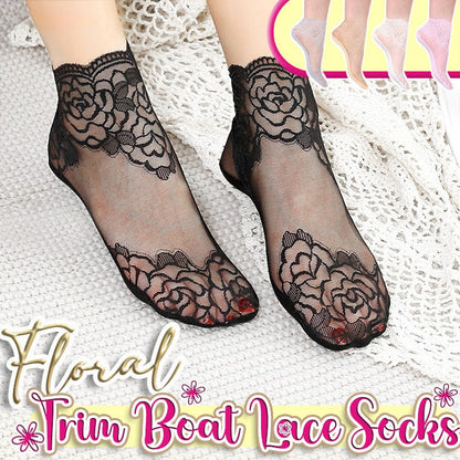 Floral Trim Boat Lace Socks