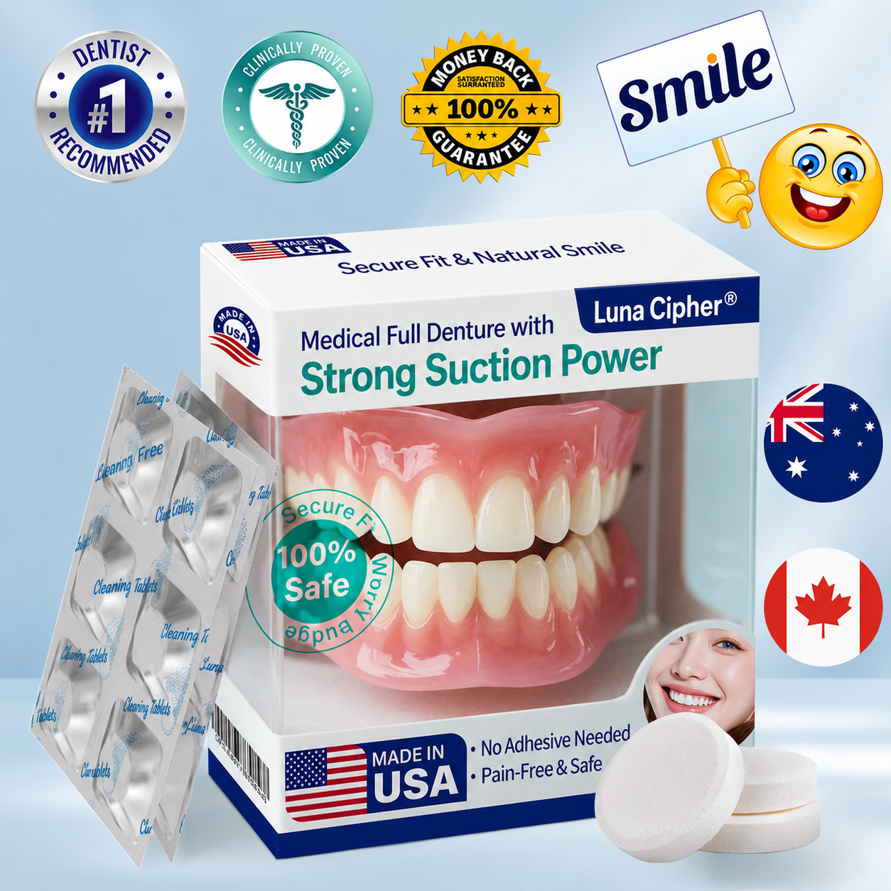 🦷Luna Cipher® Medical Full Denture with Strong Suction ✅ Made and Shipped from the（USA）