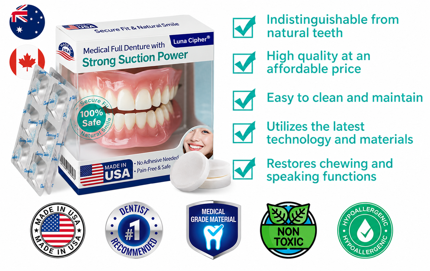 🦷Luna Cipher® Medical Full Denture with Strong Suction ✅ Made and Shipped from the（USA）